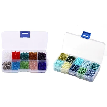 

DIY 4mm 1000Pcs Faceted Bicone Crystal Glass Beads & 1400x Blue-Green Glass Pearl Beads Scattered Beads Boxed Diy