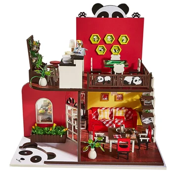 

Creative DIY 3D Wooden Assembled Panda House Villa Model Handmade Stereoscopic Assembly Construction Toys Children Birthday Gift