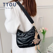 

Fashion Padded Woman Shoulder Bag High Quality Leather Crossbody Messenger Shopping Purse Duvet Quilted Fluffy Winter Lady Tote