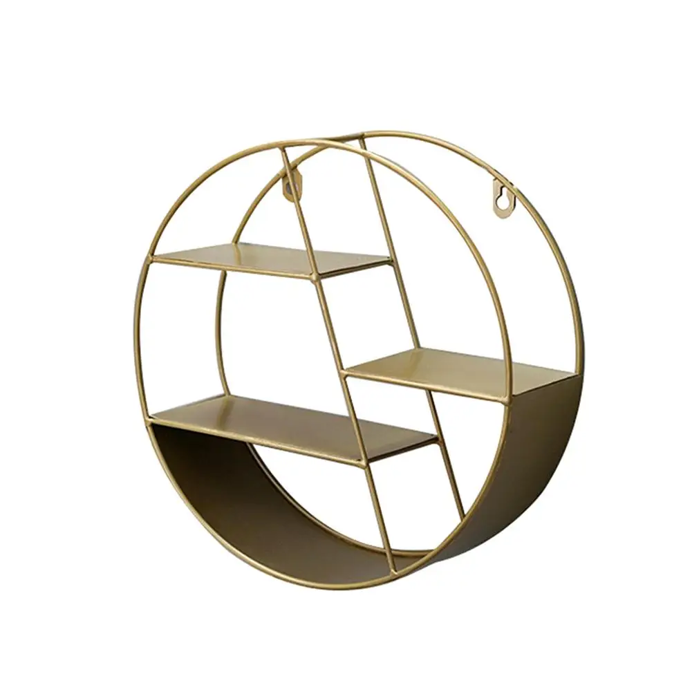 Круглая настенная полка для хранения стойка плавающие полки металлические подвесные декор для полки для спальни гостиной ванная кухня офис - Цвет: Gold