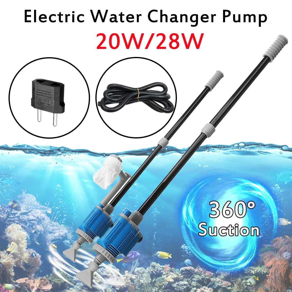 20/28W Electric Aquarium Water Change Pump Cleaning Tool Aquarium Water