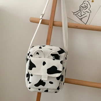 

Cute Cow Print Crossbody Bags For Women Small Milk Cow Pattern Shoulder Bags Women Canvas Messenger Bag Female Handbags 2020 New