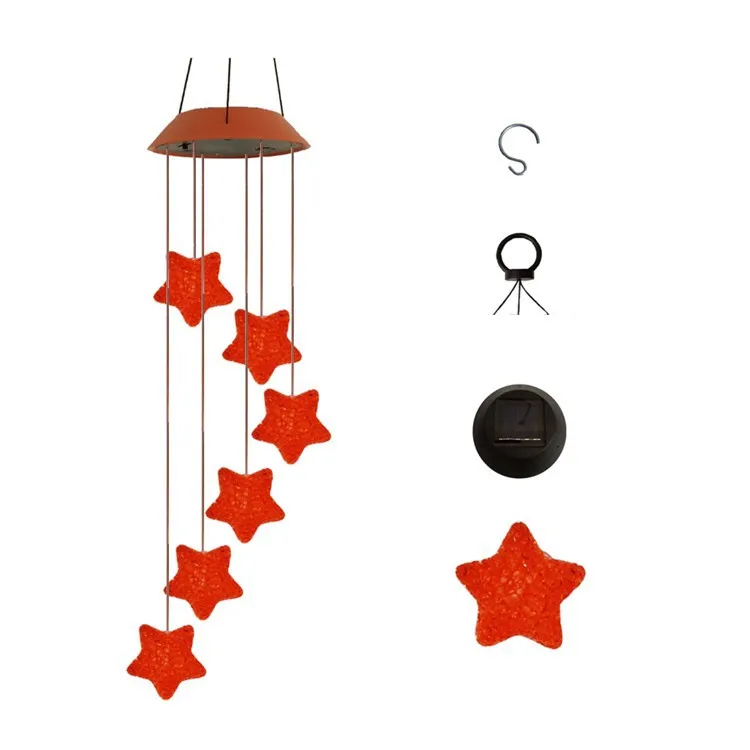 

Cross Border for Solar Colorful Color Changing Blue Star Hummingbird Butterfly Dragonfly Crack Star Particle Sphere Wind Chime