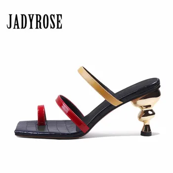 

2020 Summer Women Slipper High Heel Slipper Dress Party Narrow Band Shoes Women Genuine Leather Flip Flop Luxury Slip On Pumps