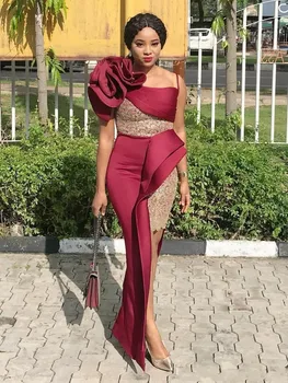 

African Mermaid Prom Dresses One Shoulder Handmade Flowers Plus Size Evening Dress High Low Gowns   abendkleider
