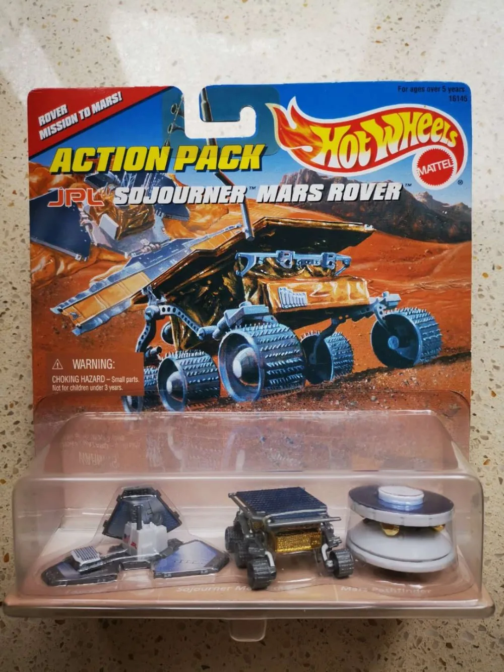 1997 Hot Wheels Action Pack JPL Sojourner Mars Rover damaged card 