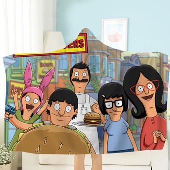 

Bob's Burgers Hooded Blanket Happy Burgers Store Fleece Blanket Kids Soft Wearable Blanket 3D Print Comedy Cartoon Throw Blanket
