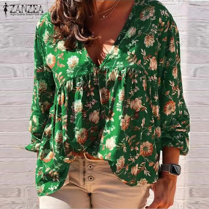 

Bohemian Blouse Shirt Women Retro Print Blouses ZANZEA 2020 Autumn Long Sleeve Tops Ladies Casual Loose Tunic Blusas Plus Size
