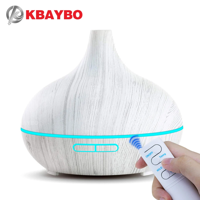 Online KBAYBO humidificador de aire eléctrico ultrasónico de 550ml difusor de aceite aromático control remoto de grano de madera blanco 7 colores luces LED para el hogar