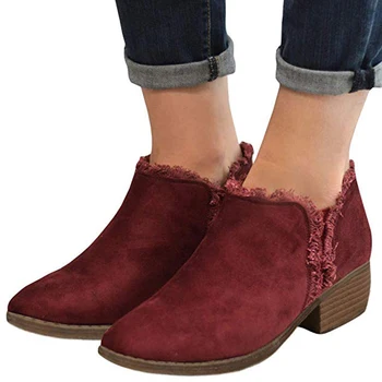 

JOUIR TALONS 2020 Dropship Big Size 43 INS Hot Shoes Woman Booties Flock Chunky Heels Slip-On Ankle Boots Women Shoes