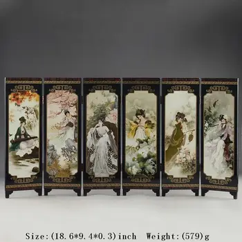 

CHINA LACQUER WARE OLD HAND PAINTING BELLE COLLECTIBLES BEAUTY NICE FOLDING SCREEN decoration home decoration