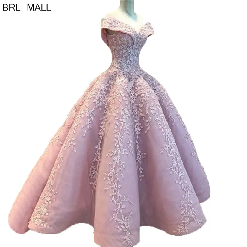 Robes de mariée 2020 Розовый V-образным вырезом Аппликации Свадебные и Бальные платья с