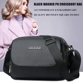 

Large Capacity Mother Zip Shoulder Pouch Popular Simple Female Daily Bag Women Fashion Washed PU Crossbody Bag