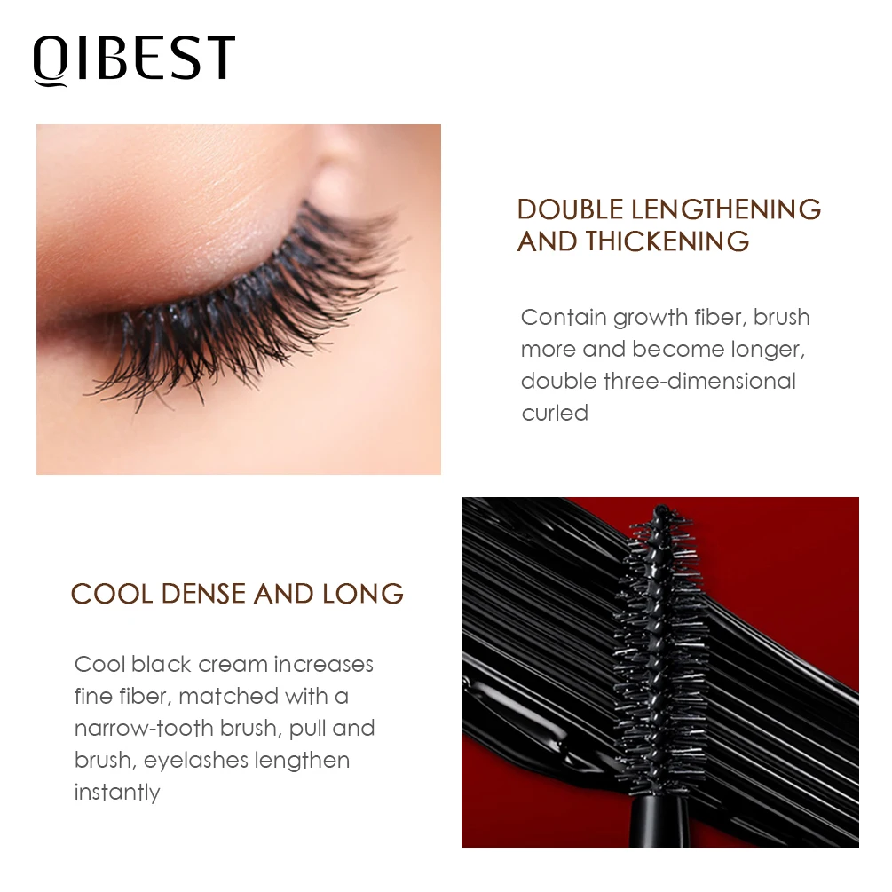 QIBEST ماسكارا مضادة للماء ماكياج العين السوداء ريميل 4D رمش مستحضرات التجميل الشباك ماسكارا سميكة الرموش ألياف الحرير حجم الماسكارا 3