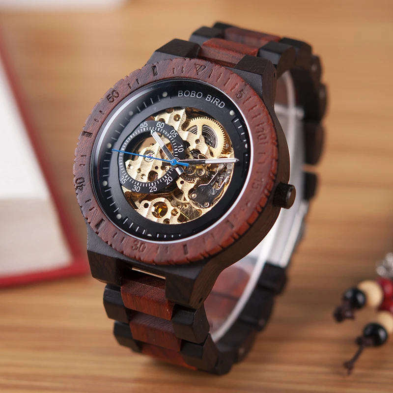 BOBO BIRD Wooden Mechanical Watch Men Luxury Automatic Wristwatch Reloj Mecanico Luminous Timepiece Custom Logo Great Gift Box mechanical field watch