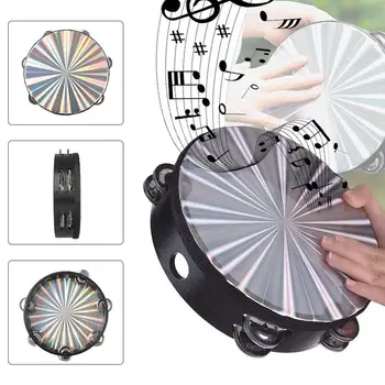 

Colorful Wooden Handheld RainbowTambourine 6 Pairs Double-Row Jingles Percussion Instruments for Dancing Kids Toys Gift