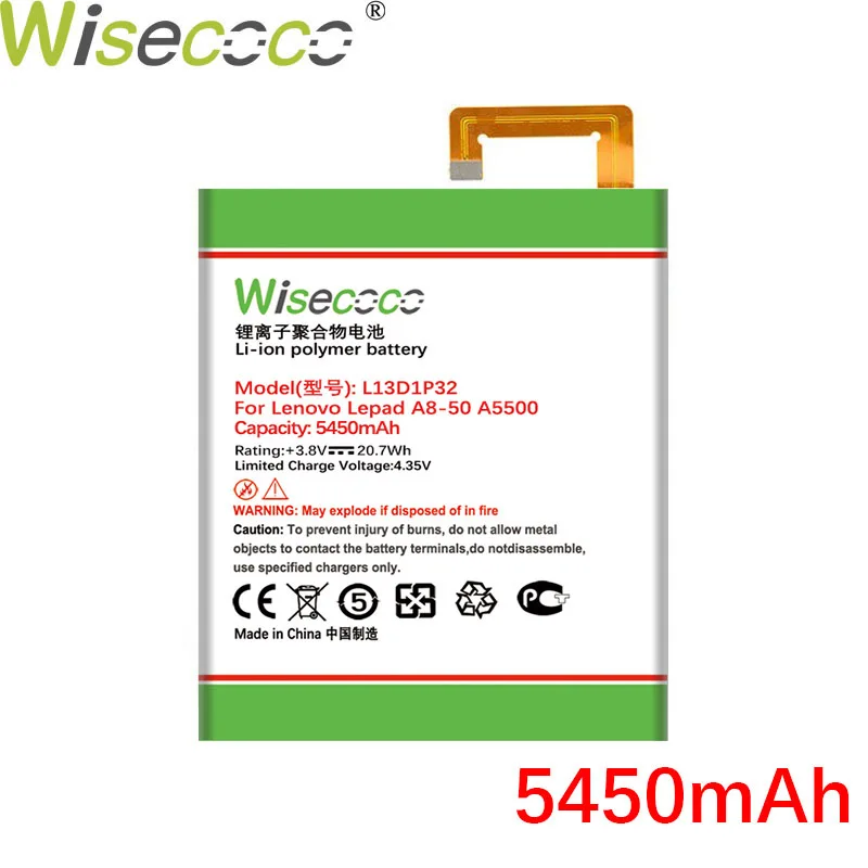 Wisecoco L13D1P32 5450 мА/ч батарея для Lenovo Lepad A8 50 A5500 Tab S8 AB IDEAPAD 8 50F 50LC|Аккумуляторы