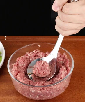 

50pcs Nonstick Meatball Maker Mold Stainless Steel Meatball Spoon with Elliptical Leakage Hole Kitchen Tool WB1670
