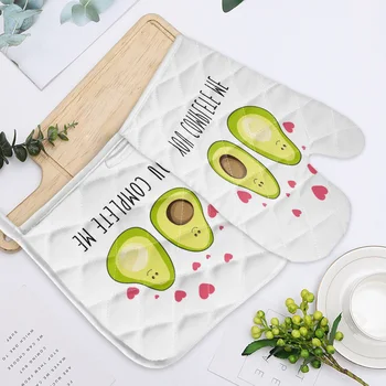 

Avocado Green Cute Cartoon Oven Mitts Baking Anti-Hot Gloves Pad Oven Microwave Insulation Mat Kitchen Tools Cooking Helper