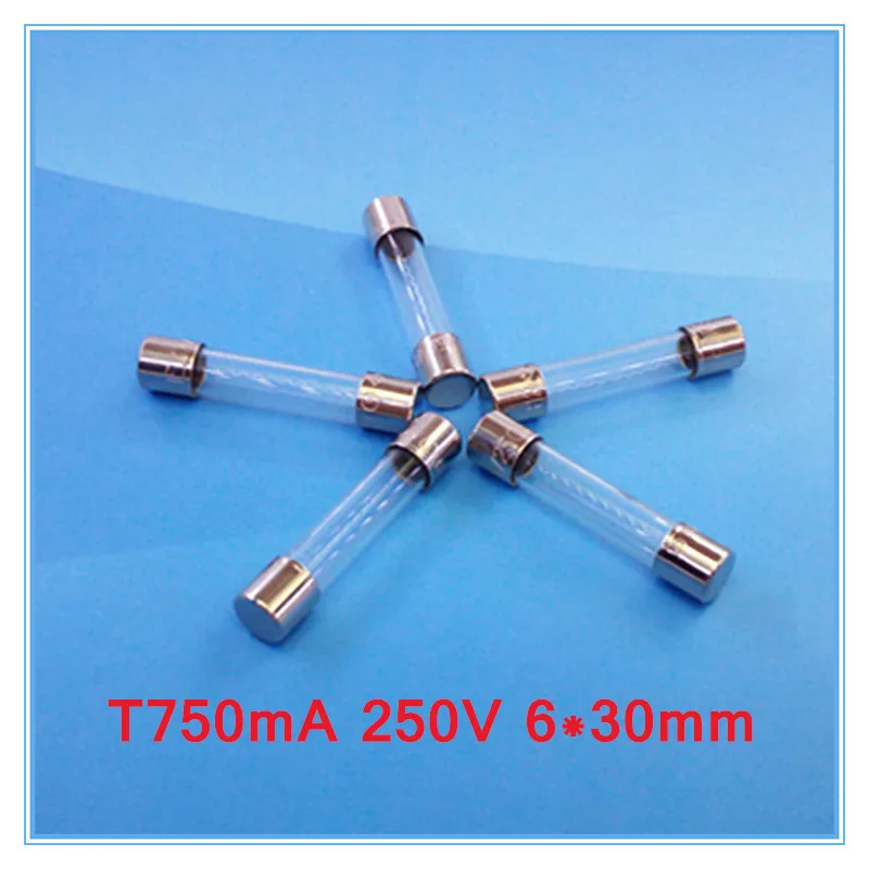

(100pcs/lot) T750mA 250V 6x30mm Slow Blow Glass Tube Fuse, UL VDE RoHS Approved,750mA 0.75Amp.