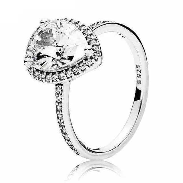 

Pang Di S925 Fine Silver Europe And America New Style Ring Heart Large Zircon Three-Color Elegant Water Droplet Ring Women's