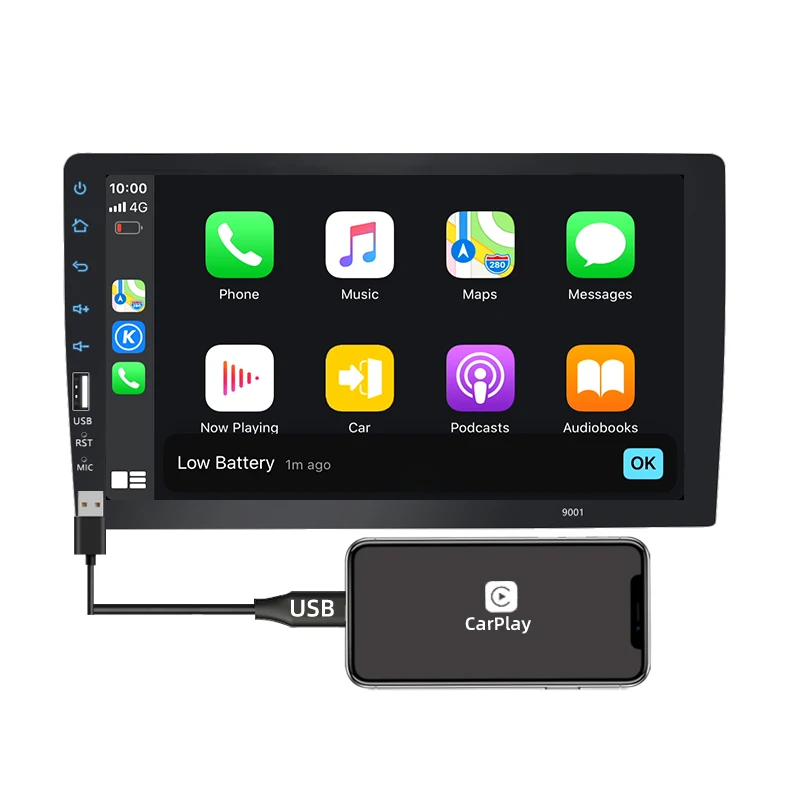 1 Din Apple Carplay Car Radio Bluetooth Android Auto Stereo Receiver 9" Touch Screen MP5 Player USB ISO Audio System