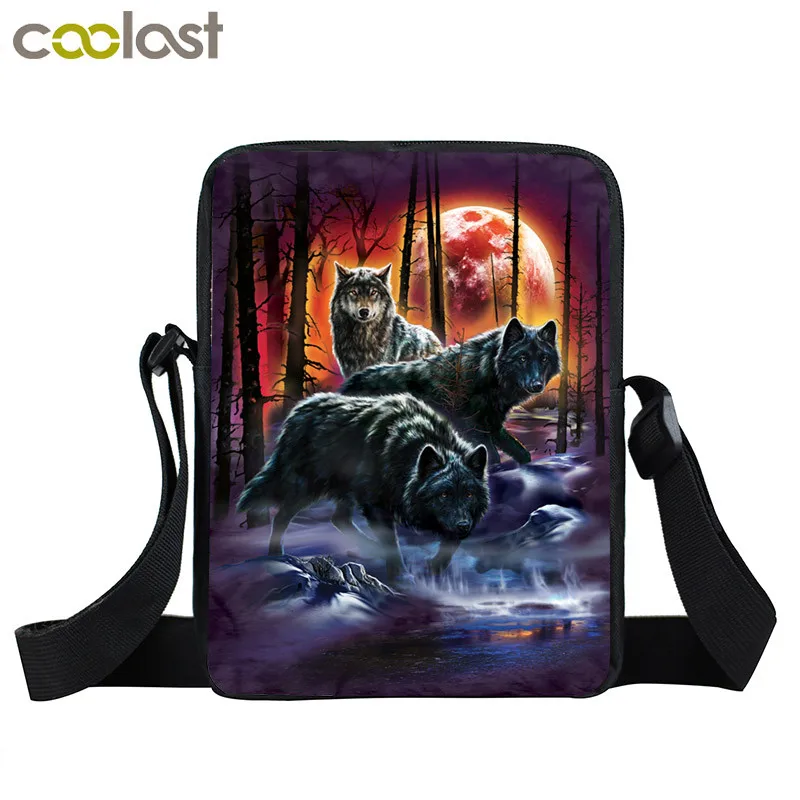 Women Handbag Book-Bag Messenger-Bags Wolf Cool Moon Small Print Howling Adult Student