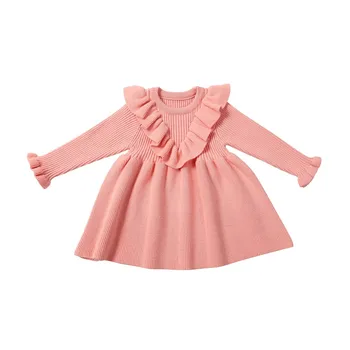 

Baby Girl Autumn Winter Knit Dress Fashion Baby Toddlers Children Kids Ruffled Long Sleeve Warm Sweater Dress Roupa Infant