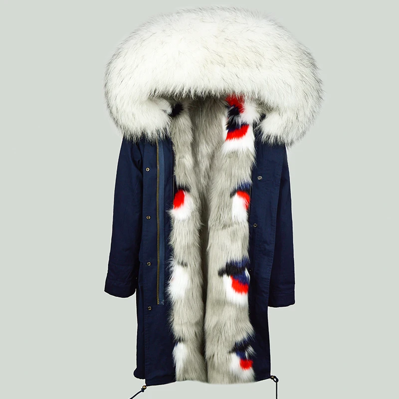 Classic Universal Winter Parka Men Long Blue Fur Jacket With Nice Real Fox Fur Liner