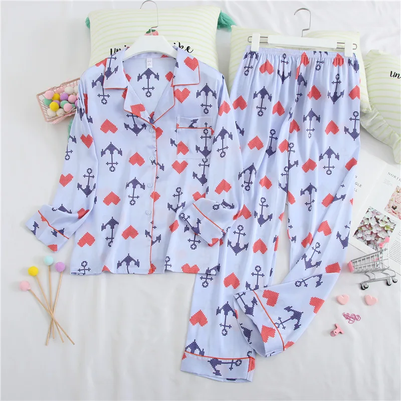 

Love Printing Long-Sleeved Pajamas Two-Piece Home Service Thin Section Casual Generous Long-Sleeved Home Service