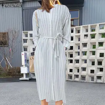 

2020 Fashion ZANZEA Women's Mid Calf Dress Long Shirts Vestidos Casual Pockets Sundress Belted Beach Party Midi Dress Plus Size