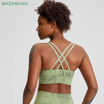 SHINBENE MUST HAVE TIE DYE Cross Yoga Workout Sport Bra Tops Women Naked Feel Shockproof