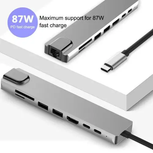 USB C концентратор многопортовый адаптер 8 в 1 Тип тип c кард ридер Алюминий сплава 4K