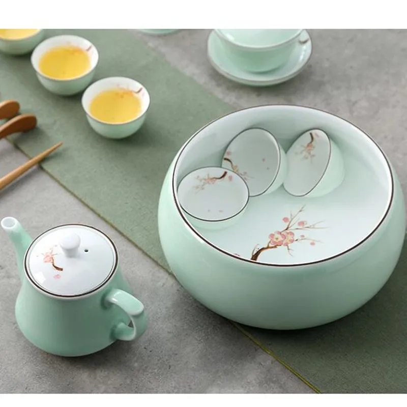 Celadon изысканный керамический чайный сервиз чайники фарфорная чашка для чая Китайский кунг-фу чайный сервиз, кружка для вина Путешествия Портативный чайный сервиз лучшие подарки