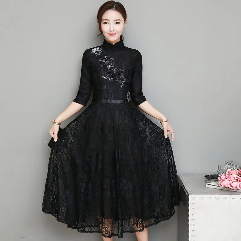 Цветочная вышивка свадебные вечерние платья улучшенное женское Ципао cheongsam элегантное китайское платье с воротником aodai женское