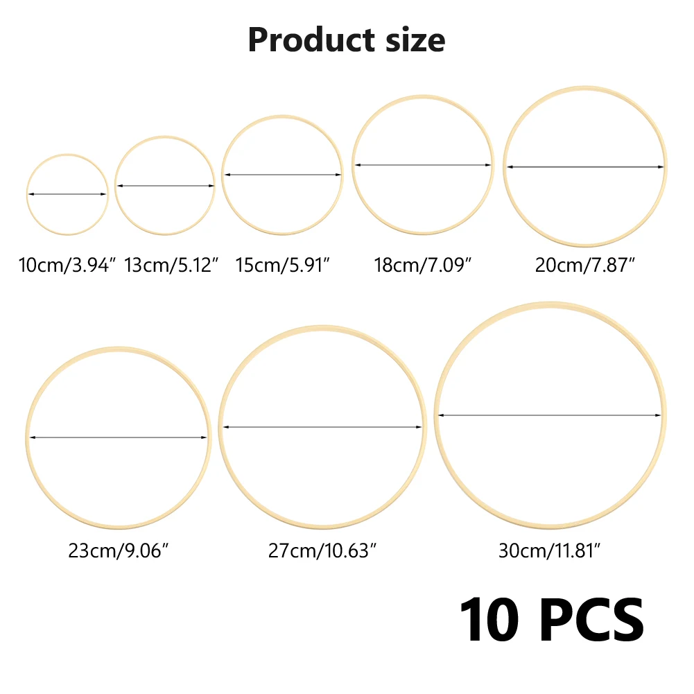 8 Sizes Optional Wooden Bamboo Floral Hoop Wreath Macrame Craft Hoop Rings for DIY Dream Catcher Wedding Wreath Decor and Wall Hanging Crafts Wreath Rings Set
