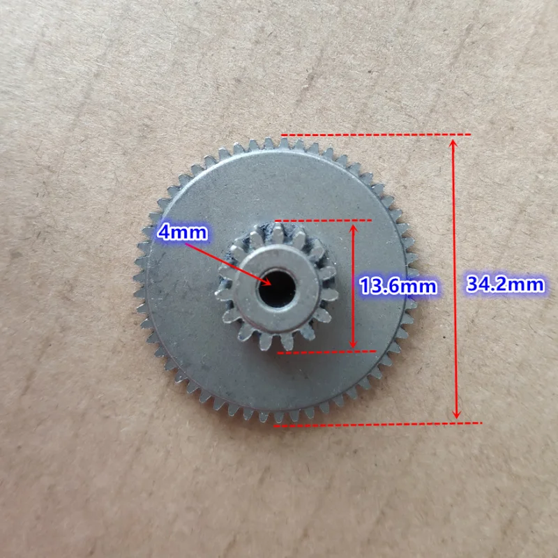 Steel gear 0.8M 15T + 0.6M 55T duplex gear outside diameter 13.6mm 34.2mm metal gear transmission gear