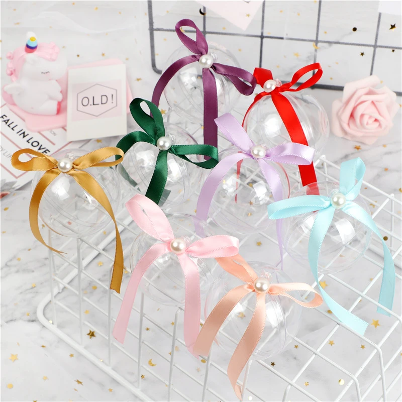 

Creative wedding box with ribbon, candy and hand gift box transparent plastic spherical candy biscuit snack box