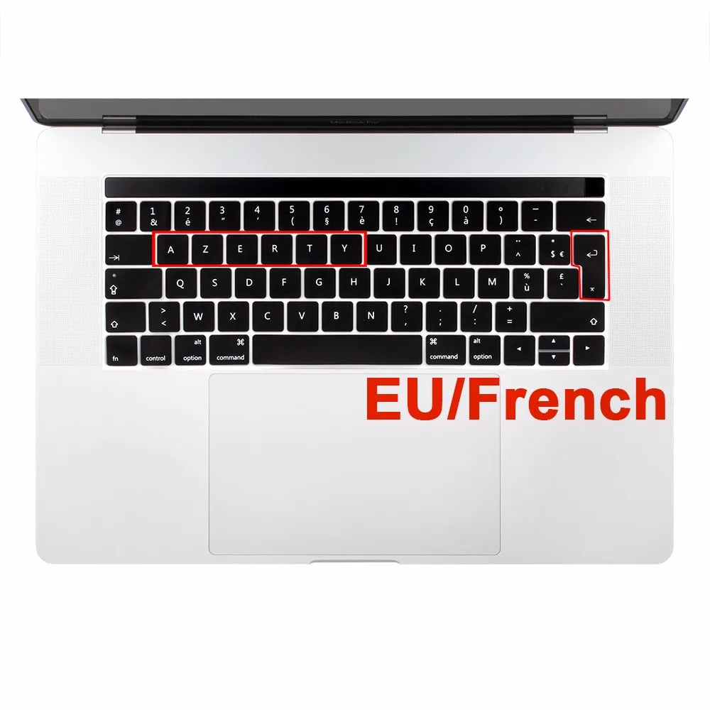 Тонкий силиконовый чехол с клавиатурой для Macbook Pro 13 15 Touch Bar A2159 A1706 A1707 - Цвет: EU French Black