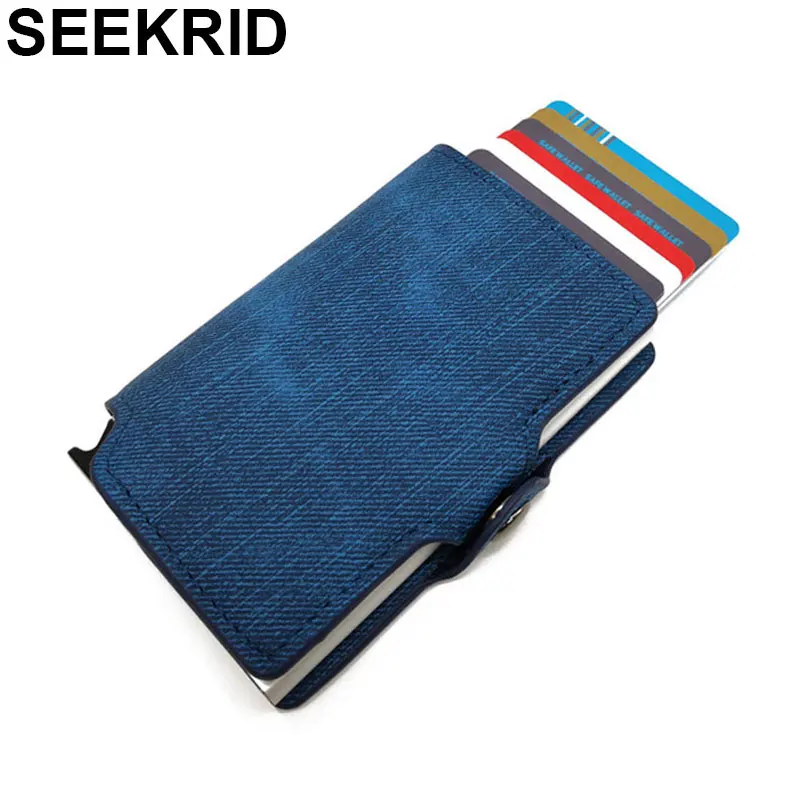 

RFID 2019 New Cowboy Credit ID Card Holder Retro Vintage Aluminum Denim Leather Wallet Card Case Mini Purse for Men Women