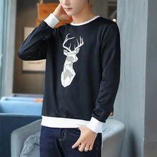 Deer Print O neck Oversized 2019 Autumn Winter men T shirt long Sleeve plus size 3xl Korean style minimalist student clothes