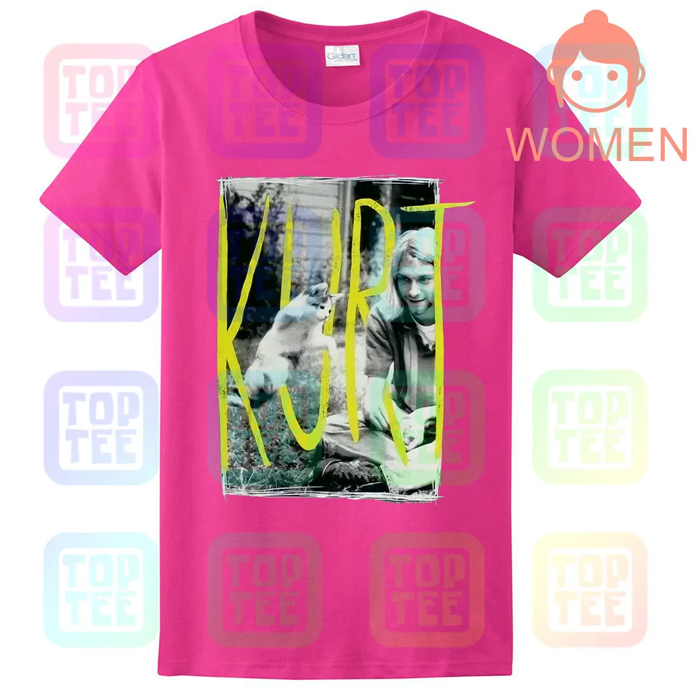 Kurt Cobain& Kitten Cat 90s Icon Nirvana черная футболка Новинка! Панк гранж(3D5 - Цвет: WOMEN-ROSE