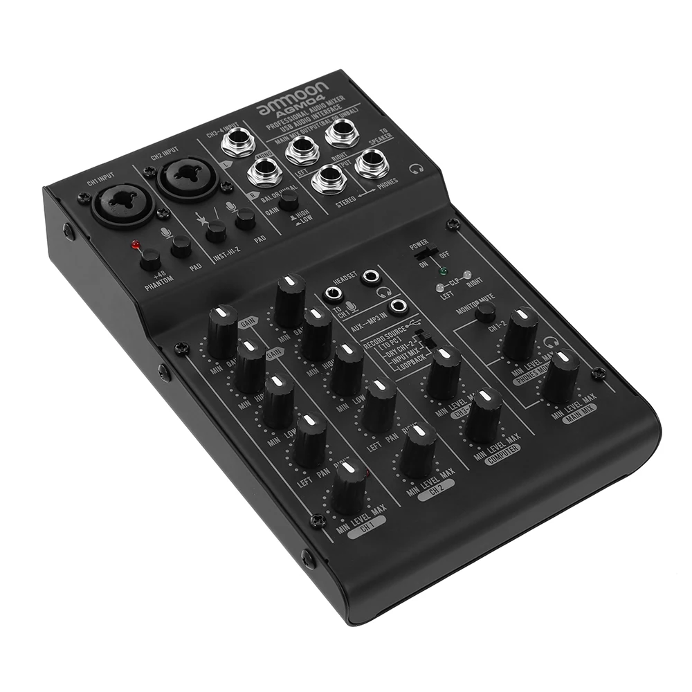 Ammoon 4-Kanal Mini Mischen Konsole Digital Audio Mixer 2-band EQ Gebaut-in 48V Phantom power 5V USB Powered Ammoon 4-Kanal Mini Mischen Konsole Digital Audio Mixer 2-band EQ Gebaut-in 48V Phantom power 5V USB Powered