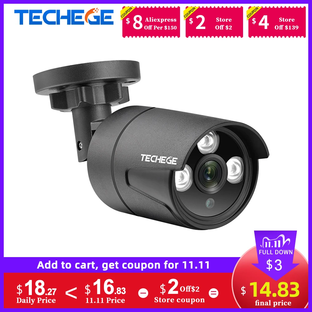 IP камера Techege H.265 1080P Onvif HD 2 МП 12 В или 48 в пост. Тока|Камеры видеонаблюдения| |