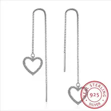  Fasshion Real 925 stamp silver color Sweet Heart Dangle Drop Earrings Long Tassel Chain For Women Wedding Accessories Party 