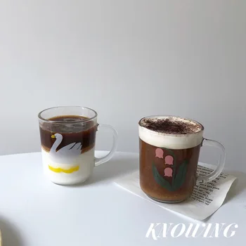 

Transparent Coffee Mug Glass Reusable Water Cute Print Coffee Mug Creative Smoothie Tazas Para Cafe Kitchen Supplies DE50MK