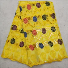 Желтый сухой Мягкий Хлопок Вуаль со швейцарским кружевом кружево последние высокое качество швейцарские кружева ткань из Дубая 5 ярдов