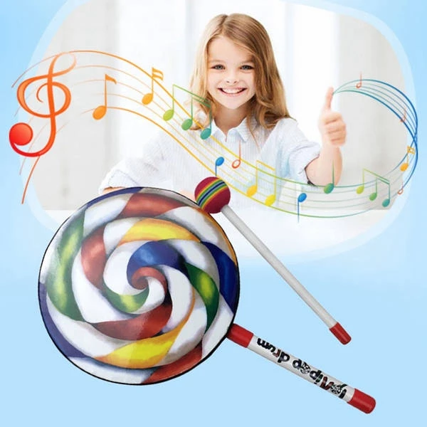 10Pcs 7.9 inch Lollipop Shape Drum With Rainbow Color Mallet Music Rhythm Instruments Kids Baby Children Playing Toy 3