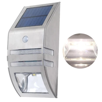 

Decorative Solar Power Garden Stainless Steel Outdoor Intelligent 2LED Modern Stair Balcony PIR Sensor Wall Light