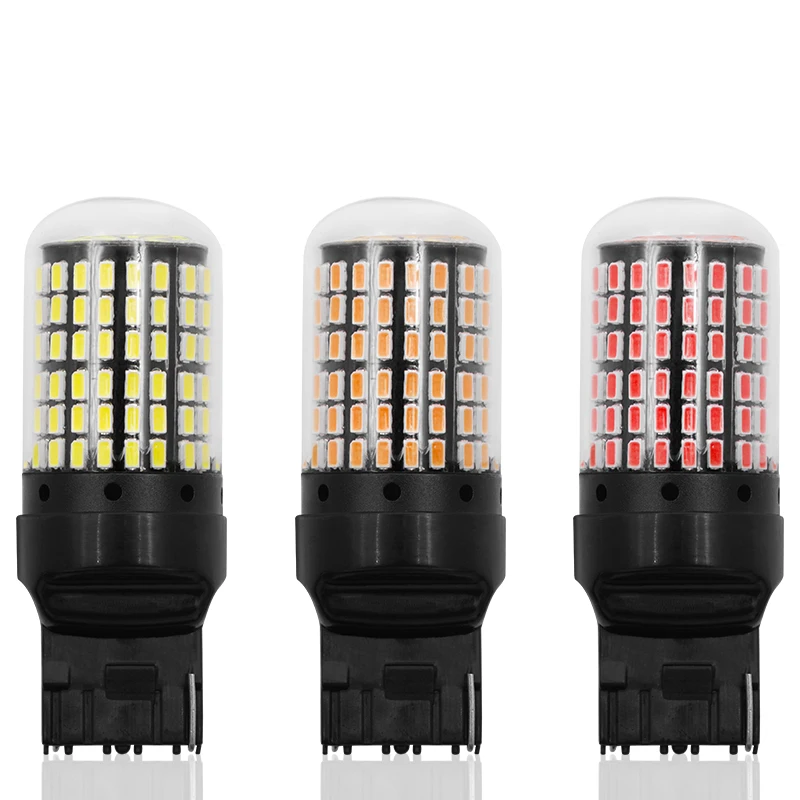 2 шт. T20 7440 W21W светодиодный лампы 3014 чипы 144 SMD белые светодиодные лампы для автомобилей авто тормоз стоп-сигнала обратный поворот сигнальных огней